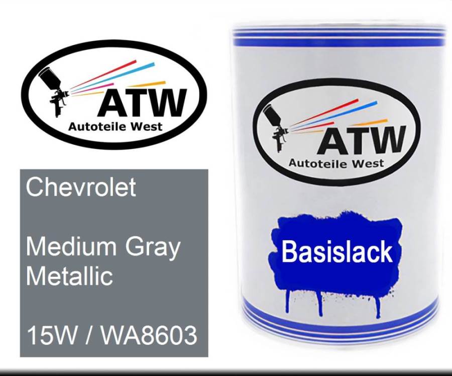 Chevrolet, Medium Gray Metallic, 15W / WA8603: 500ml Lackdose, von ATW Autoteile West.